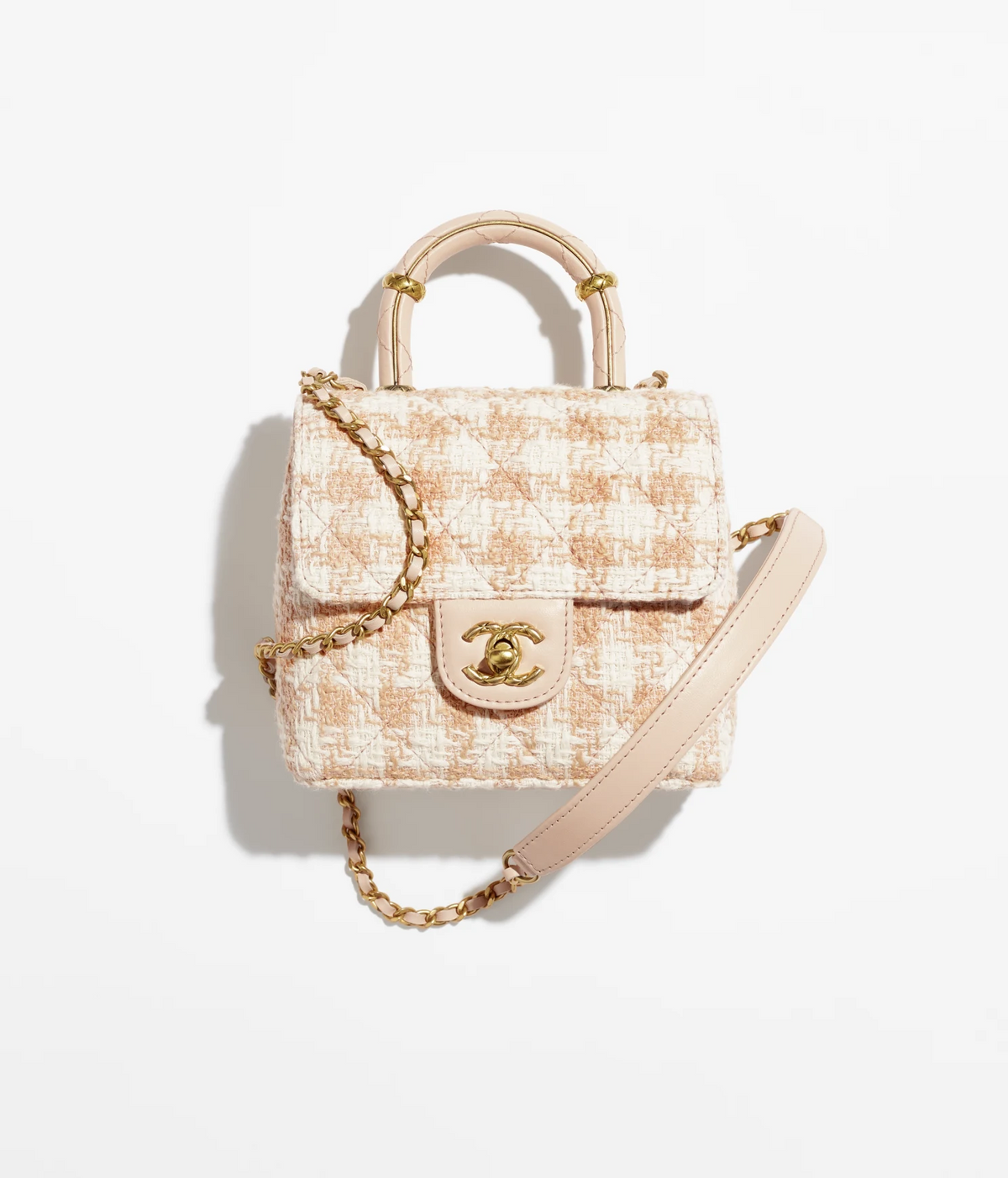 Orange & Ecru Mini Flap Bag with Top Handle Y721234