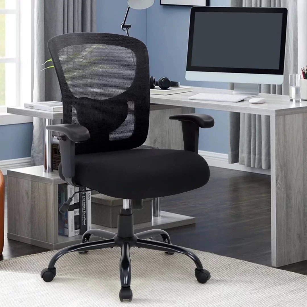 Black Mesh Ergonomic Office Chair 400 lbs with Wheels and Adjustable Arms P12772