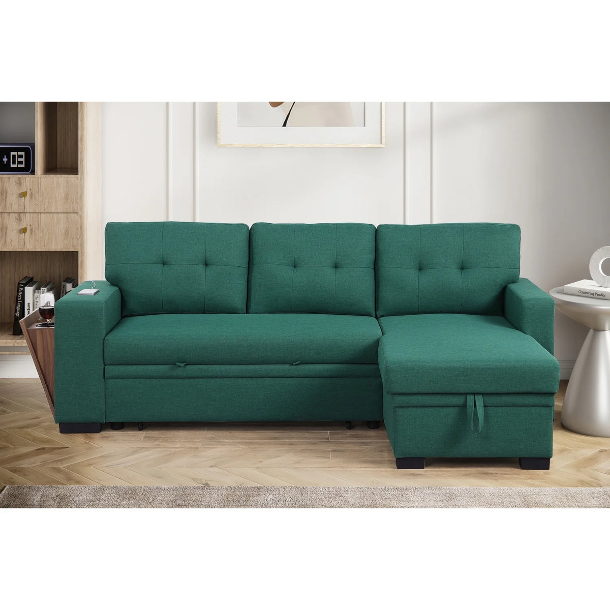 Green Reversible Sleeper Sectional Sofa Bed F8589