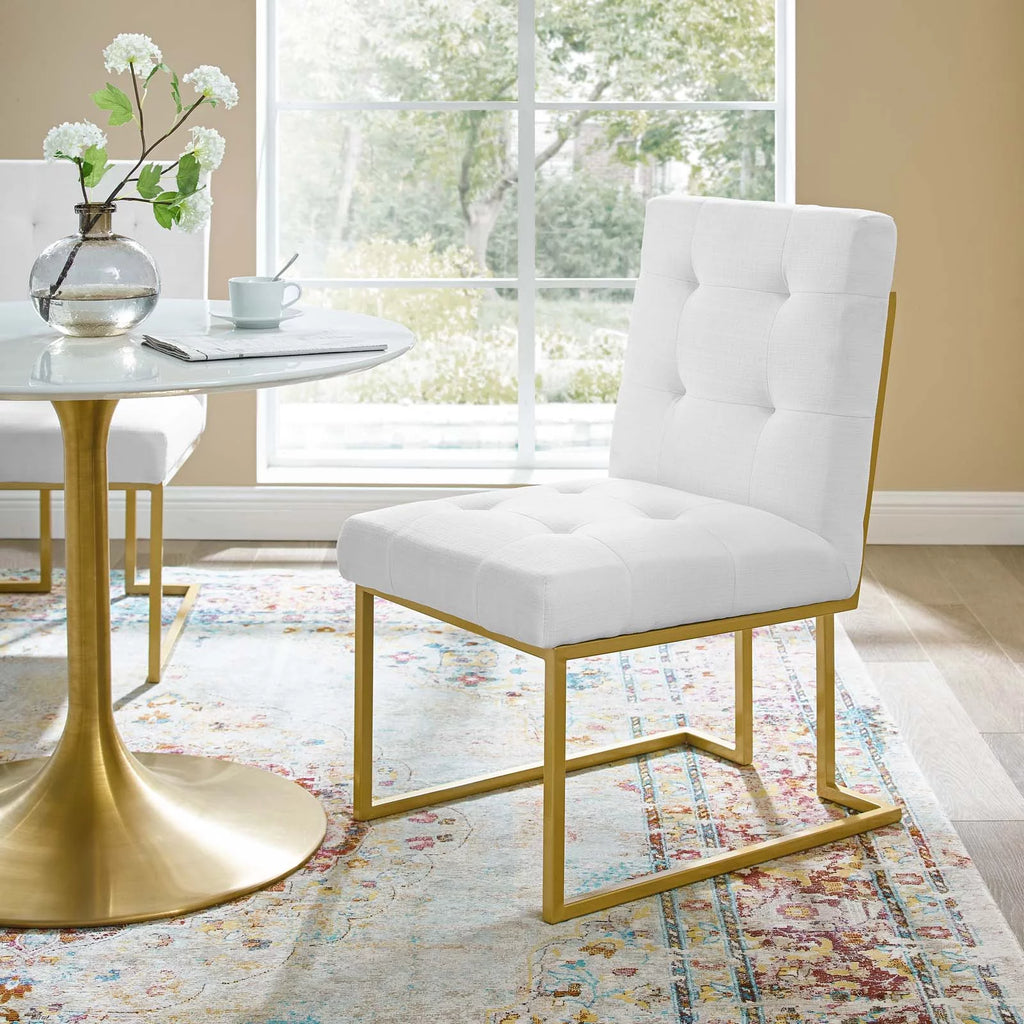 Gold White Fabric Metal Steel Side Chair L654