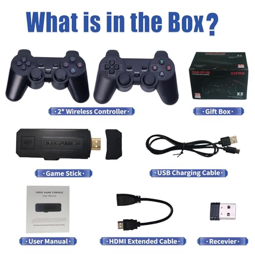 Wireless Retro Game Console with 256GB SD Card and 2.4GHz Controllers D311727