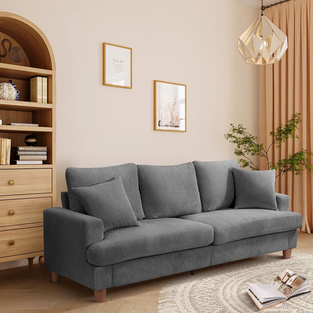 Gray Corduroy 3 Seater Sofa with 2 Pillows N4584