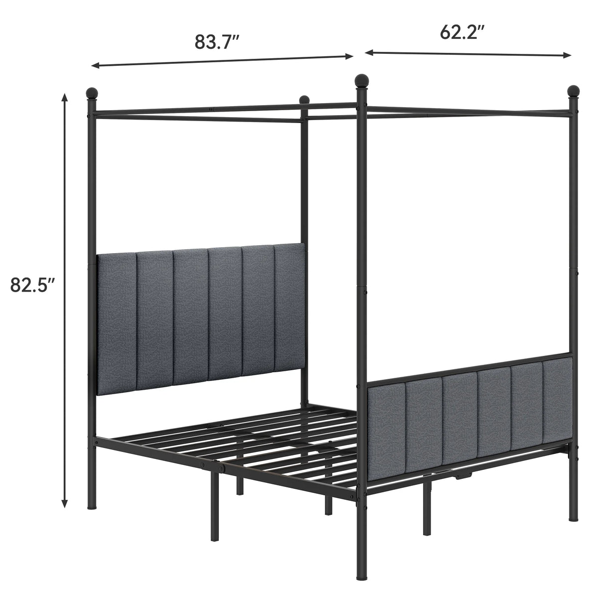 Queen Size Gray Metal Canopy Bed Frame with Headboard Z842685