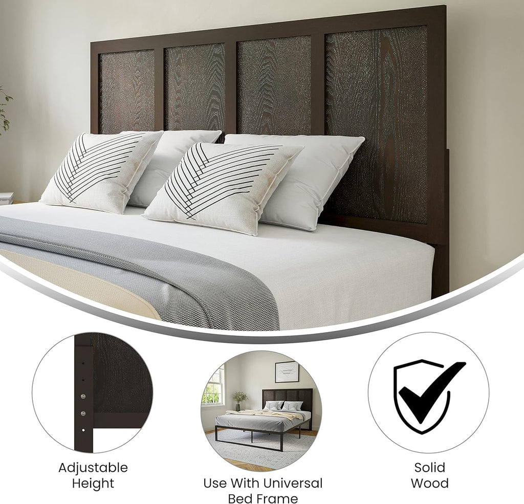 Queen Size Dark Brown Wooden Adjustable Headboard I555