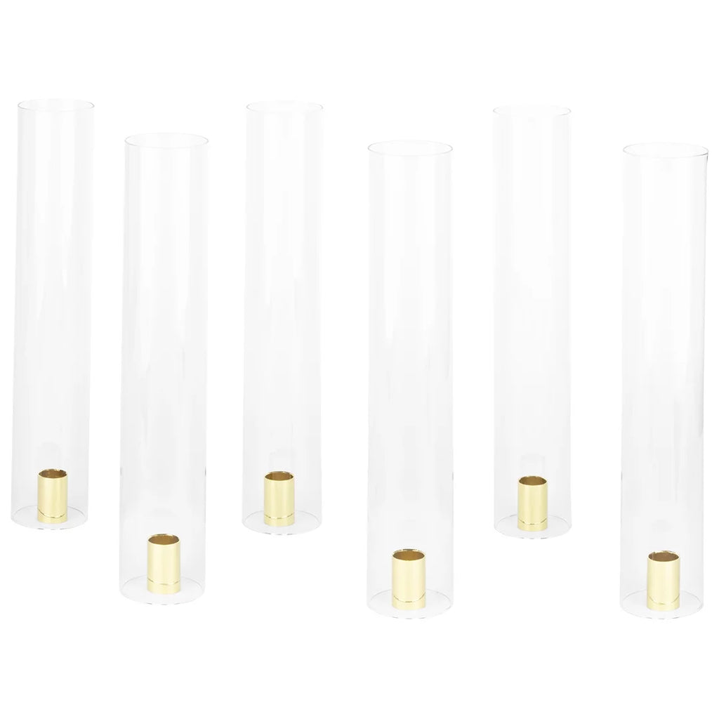 14" Tall Set of 6 Hurricane Glass Taper Candle Holders Q58003