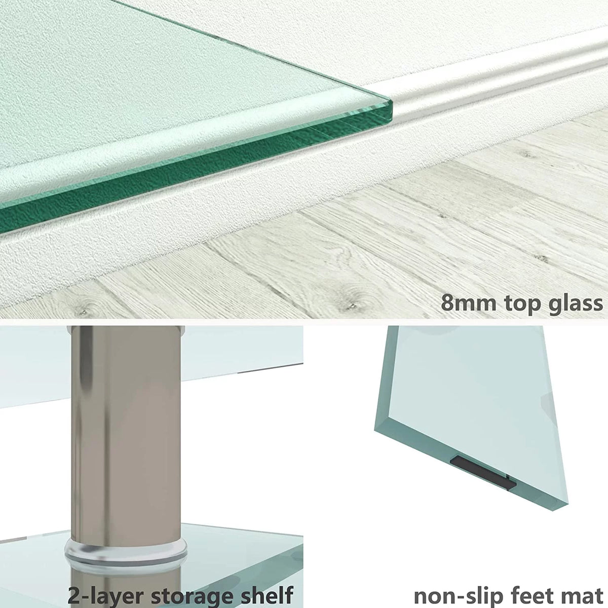 Glass Coffee Table End Table Sets of 3 with Storage Metal Leg P6773