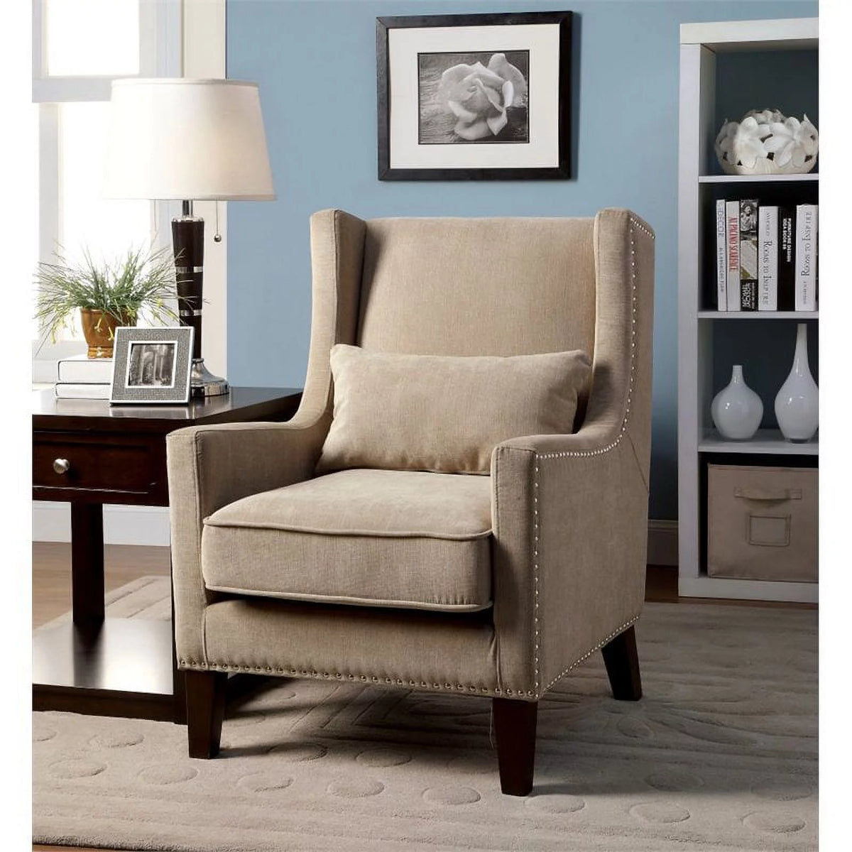 Ivory Fabric Wingback Accent Chair J9500