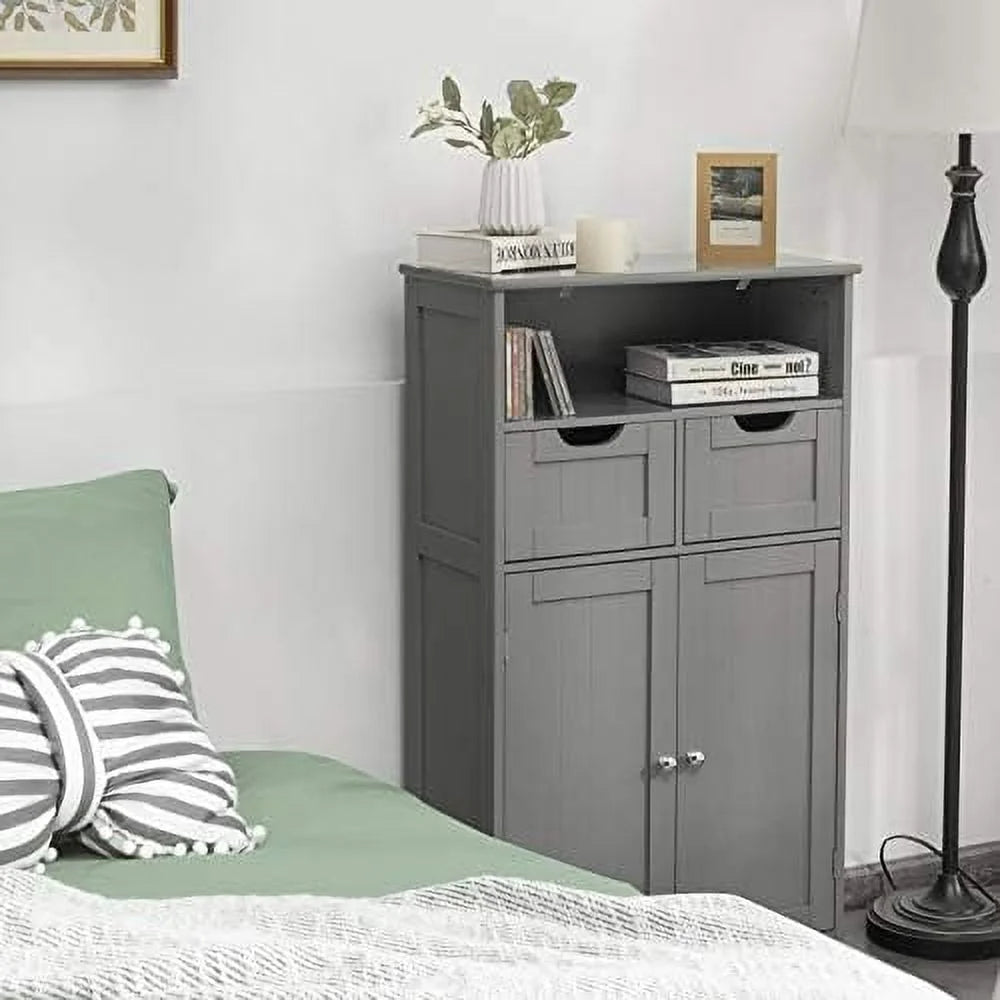 Grey Bathroom Floor Cabinet with 2 Doors and 2 Drawers D557