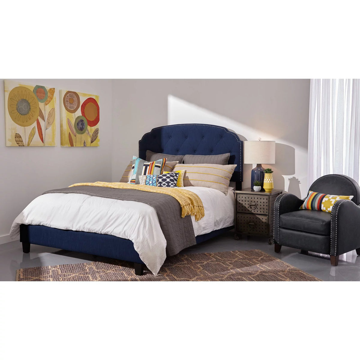 King All-In-One Shaped Corners Upholstered Bed N1858