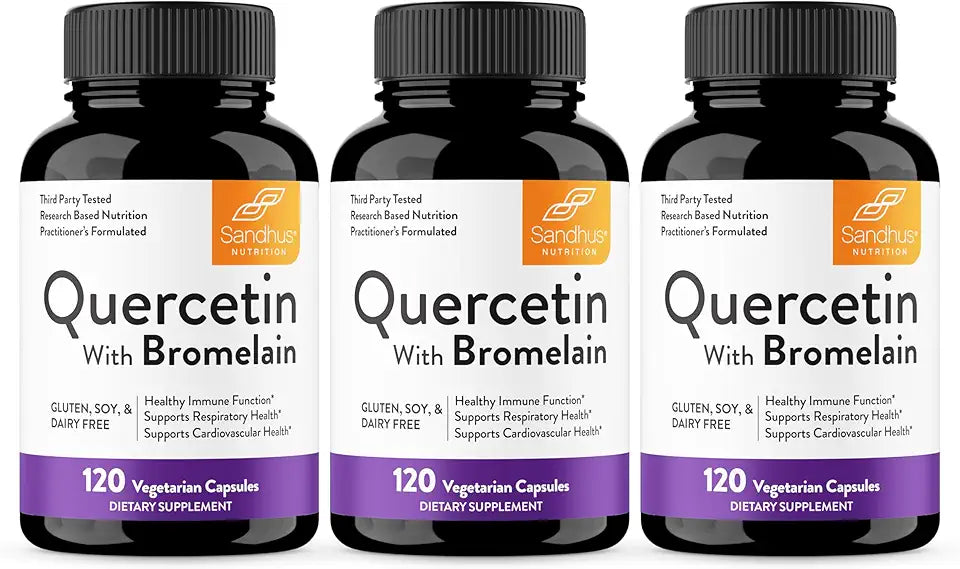 Quercetin with Bromelain 1000mg Vegetarian Capsules 120 Count Pack of 3 J9360