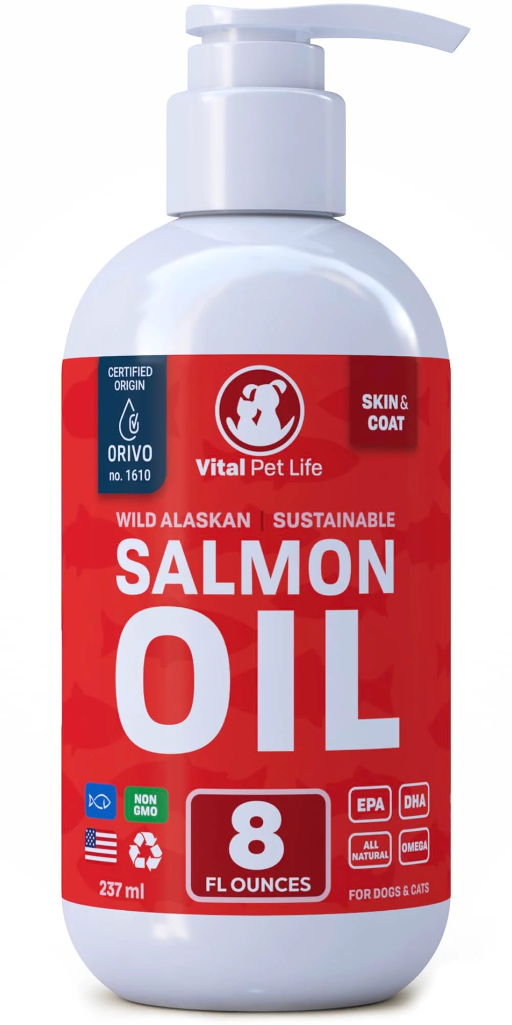 Salmon Oil for Dogs & Cats, Omega 3 Liquid Food Supplement, 8 oz Z942