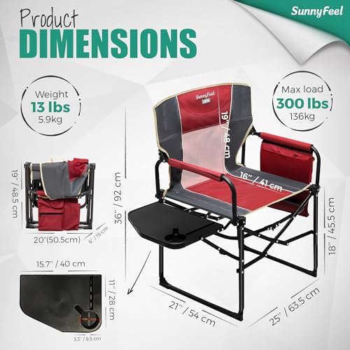 Oversized 2 Pack Portable Folding Camping Chair with Side Table U20451