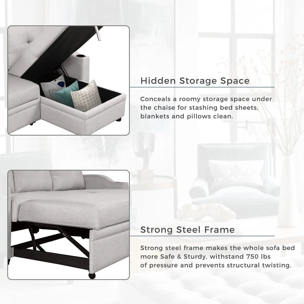 Gray Velvet L-Shape Sectional Sofa with Pull-Out Sleeper J887
