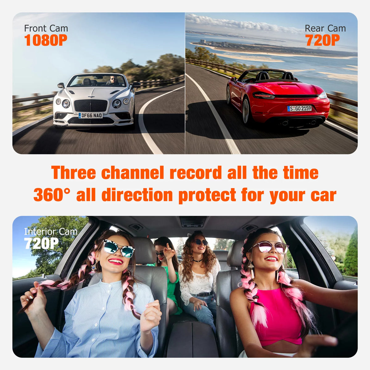 3 Channel 1080P Dash Cam with 64GB SD Card P410595