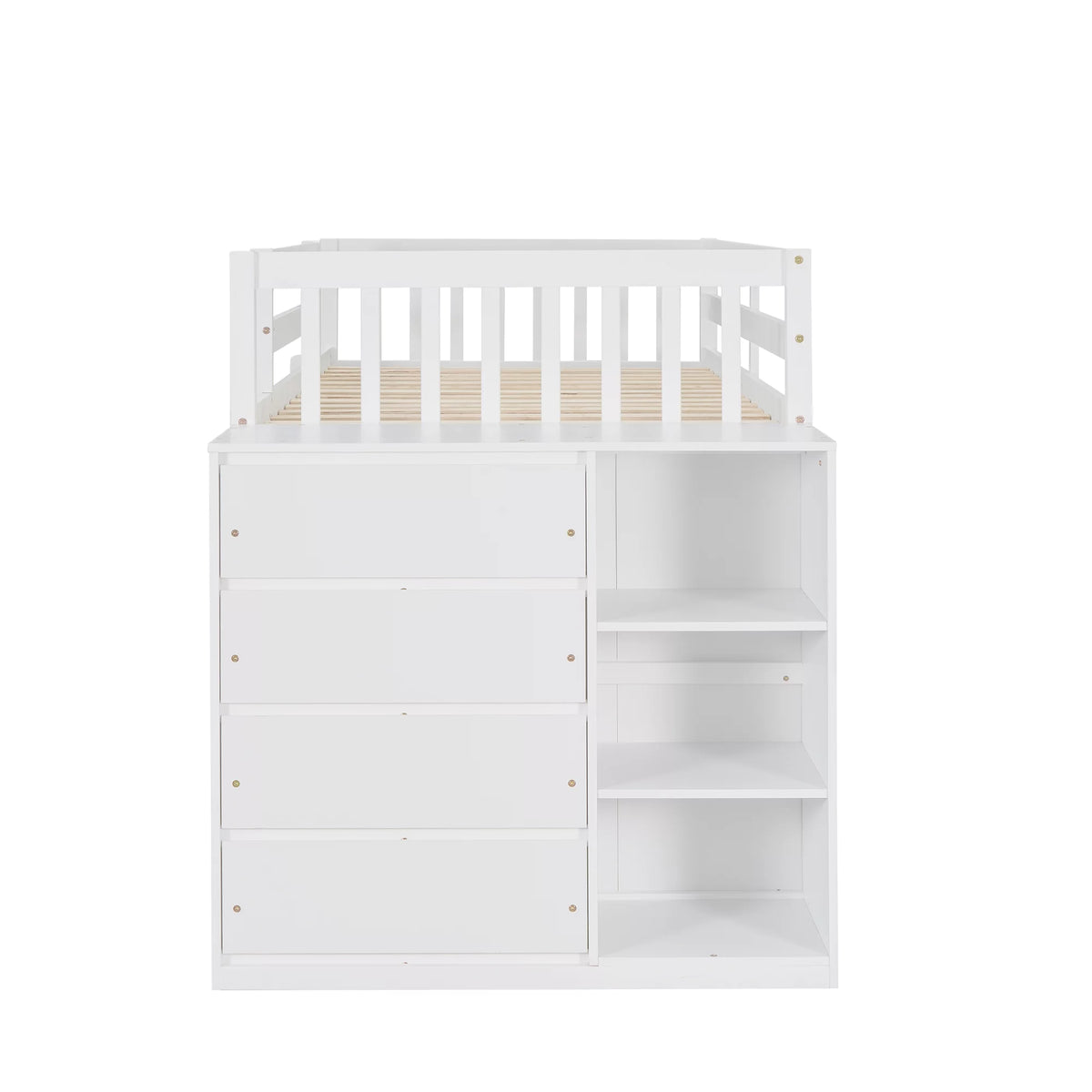 White Wood Twin Over Twin Bunk Bed with Storage U835