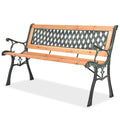 Outdoor Garden Bench with Backrest Wood Seat Wrought Iron Frame B19243