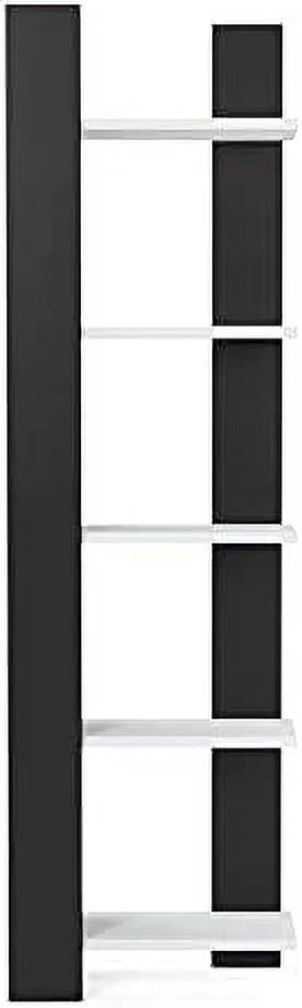 White 5-Corner Unit Display Shelves and Wooden Bookcase T65258