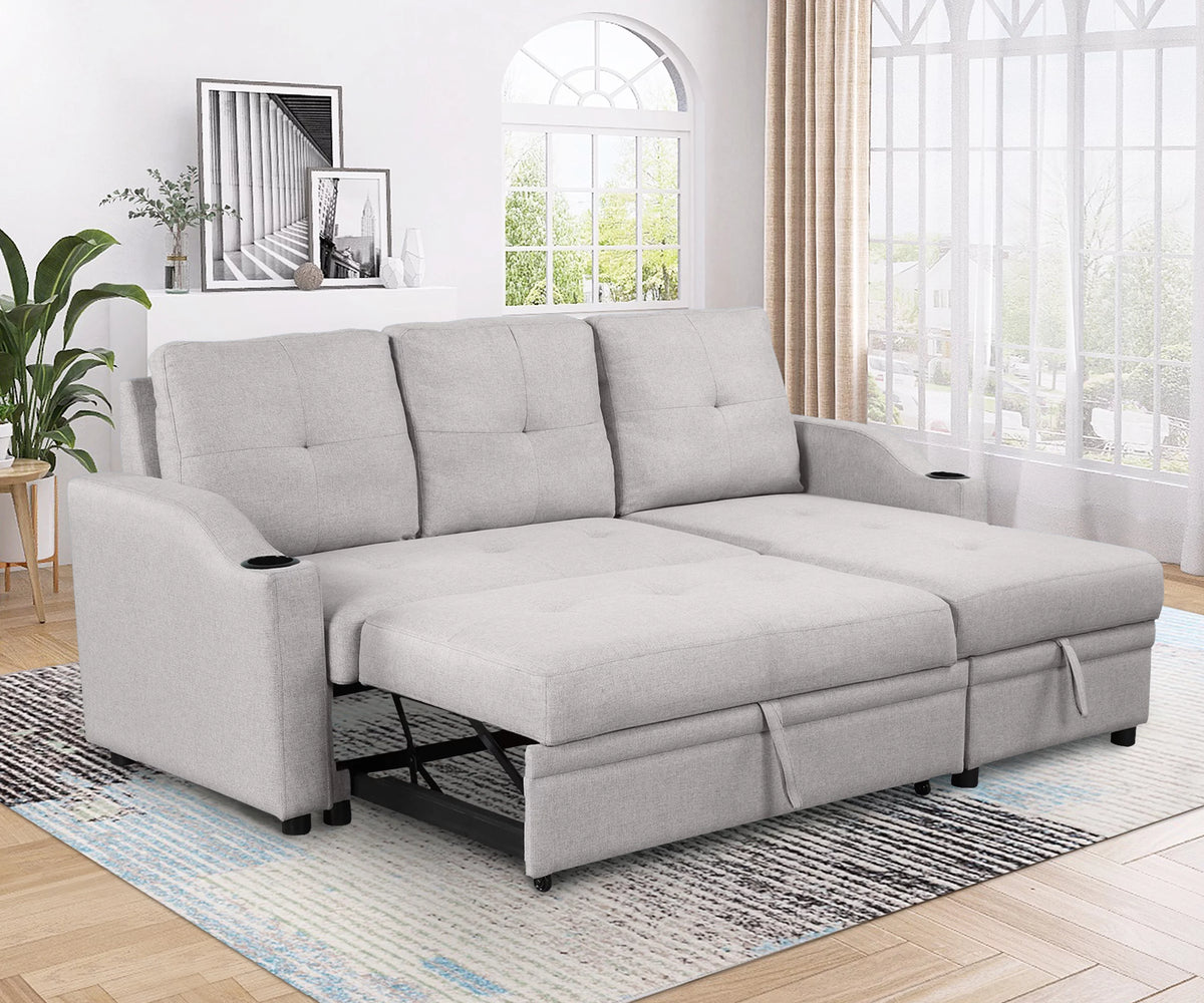 Gray Velvet L-Shape Sectional Sofa with Pull-Out Sleeper J887
