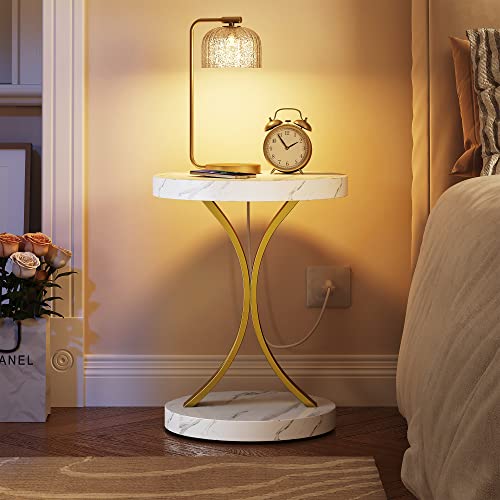 Round Faux Marble Side Table Set of 2 D4838