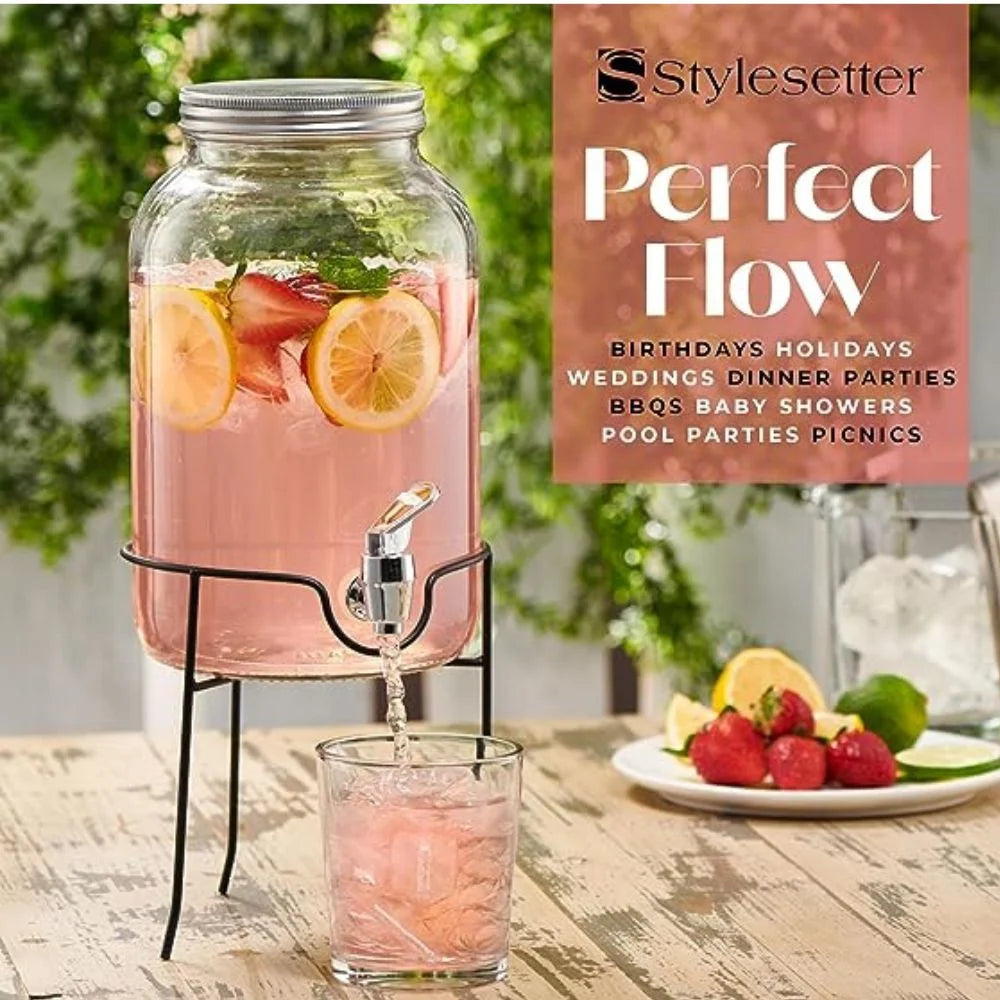 Clear Glass Beverage Dispenser with Spigot and Stand 1 Gallon G528
