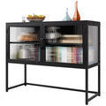 Black Fluted Glass Sideboard Storage Cabinet W198