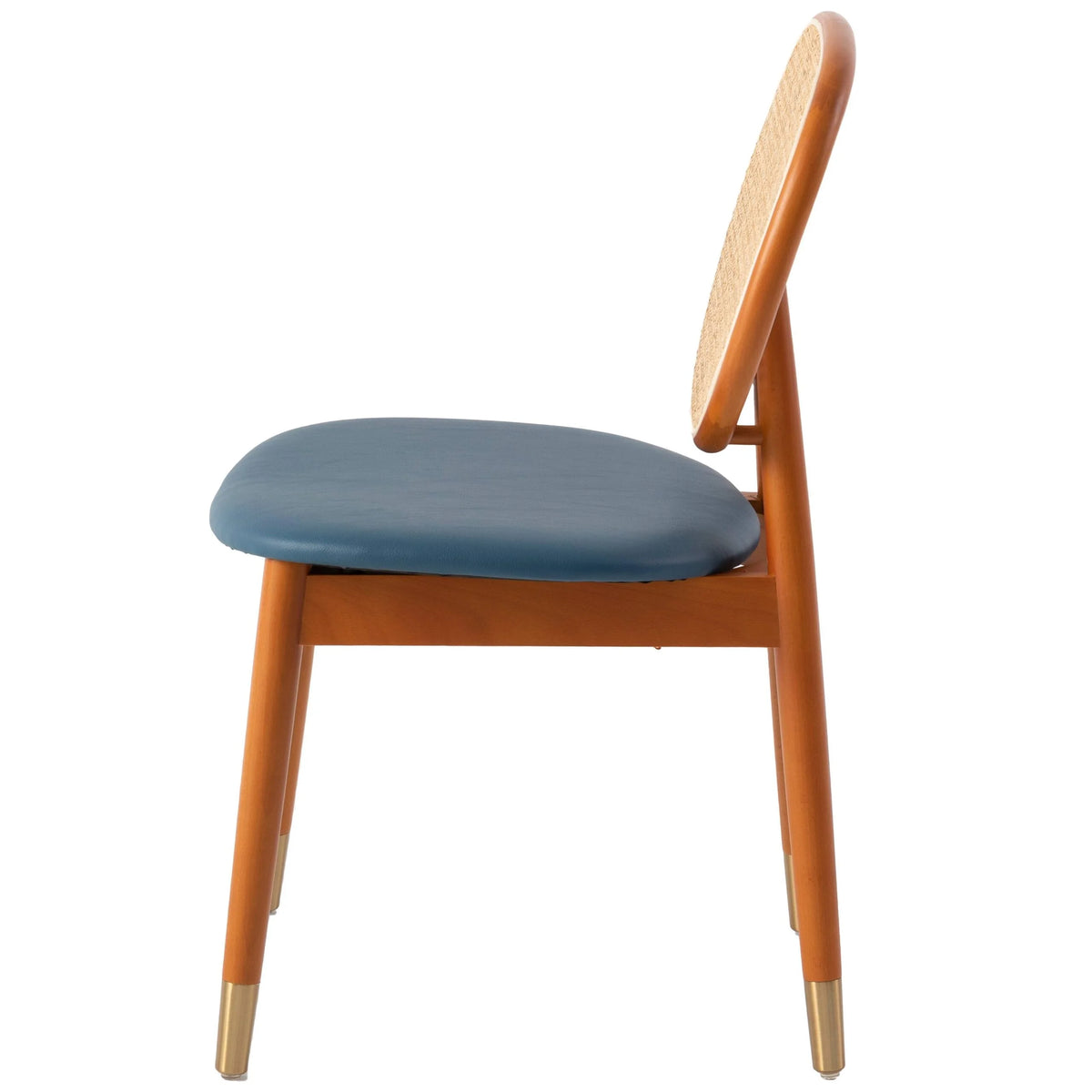 Navy Blue Wicker Dining Chair with Leather Seat and Wood Legs Set of 4 E1966