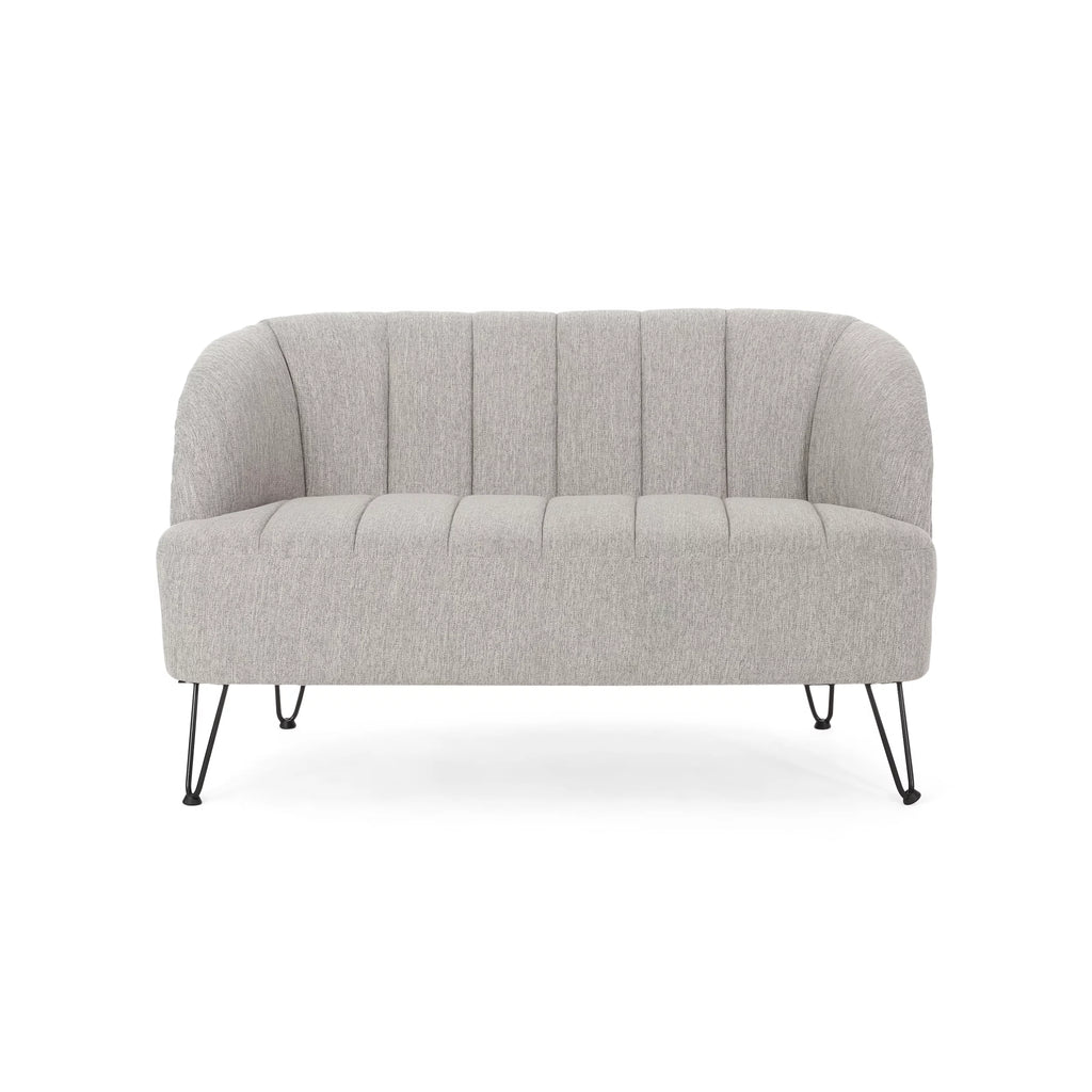 Light Gray Fabric Loveseat with Hairpin Legs H415
