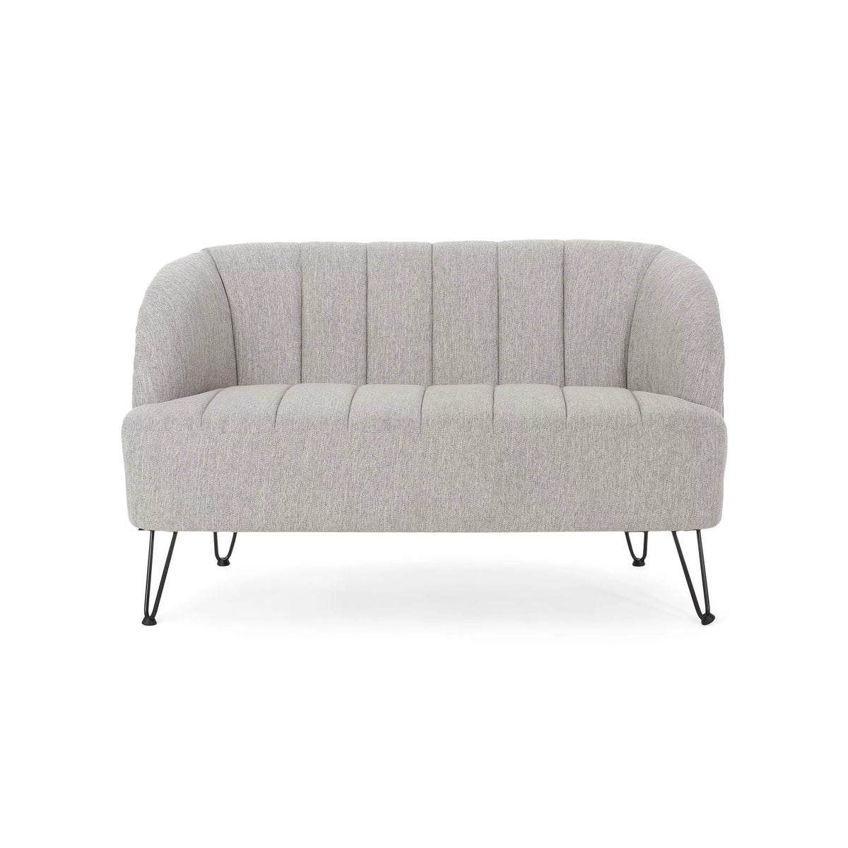 Light Gray Fabric Loveseat with Hairpin Legs H415