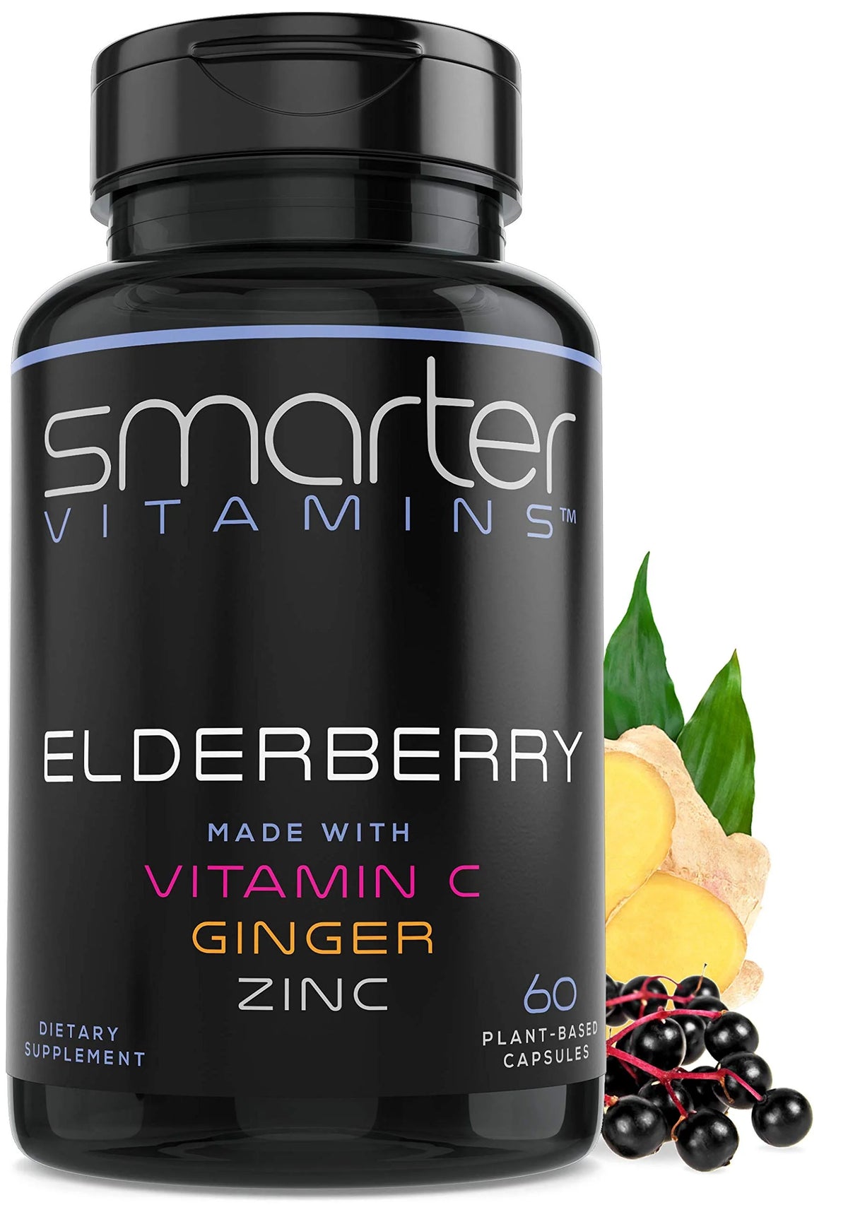 Elderberry Capsules with Vitamin C Ginger & Zinc, 60 Vegan Pills T102