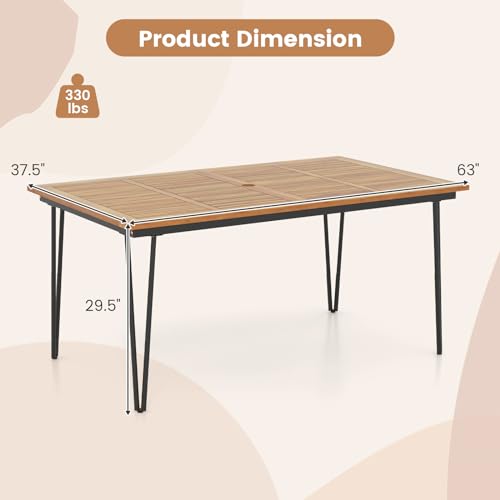 79-Inch Acacia Wood Oval Dining Table with Umbrella Hole W297450