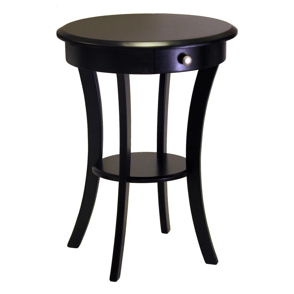 Black Round Wooden Accent Table with Drawer U445628