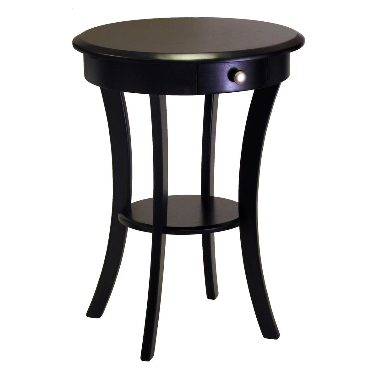 Black Round Wooden Accent Table with Drawer U445628