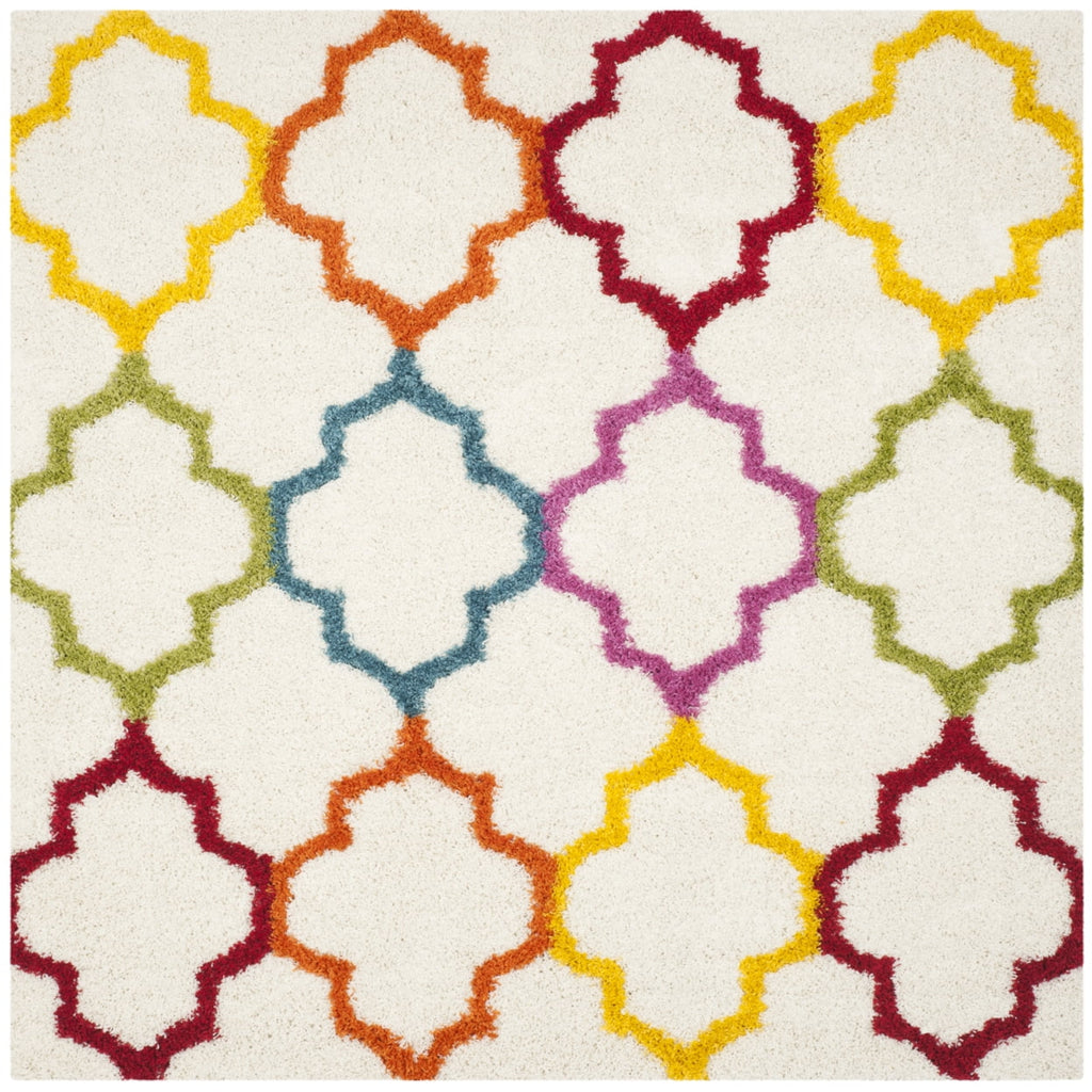 Ivory Multi Geometric Shag Area Rug E29367