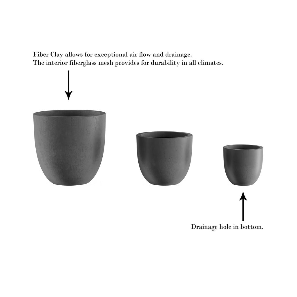 Set of 3 Tapered Gray Fiber Clay Planters L130