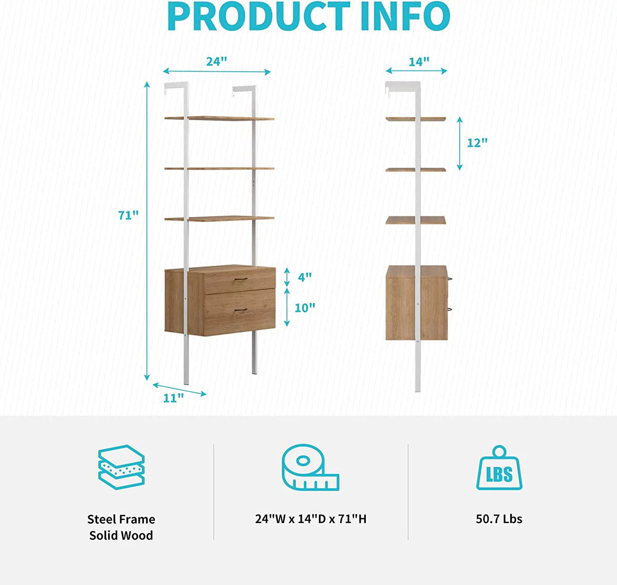 Wood Bookshelf with Drawers and Steel Frame Q8840
