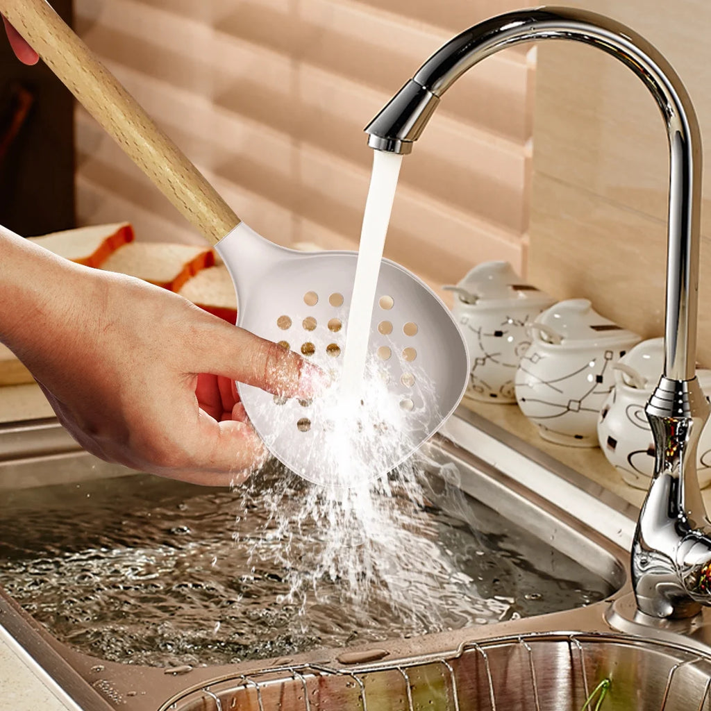 Silicone Cooking Utensils Set Wooden Handles Non-Stick Cookware Y203
