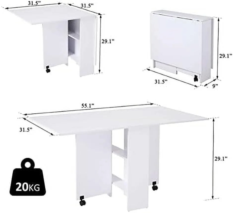 Folding Drop Leaf Dining Table with Racks White Marble T267