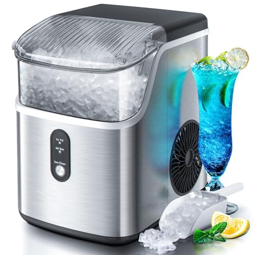 Countertop Ice Maker with Soft Chewable Pellet Ice, 34Lbs/24H, Self-Cleaning, Stainless Steel Silver Q1455