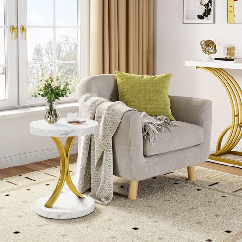 Round Faux Marble Side Table Set of 2 D4838