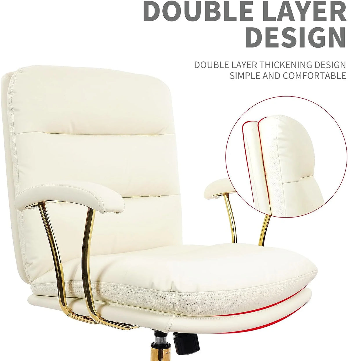 White Ergonomic Faux Leather Office Chair with Wheels and Arms F1626