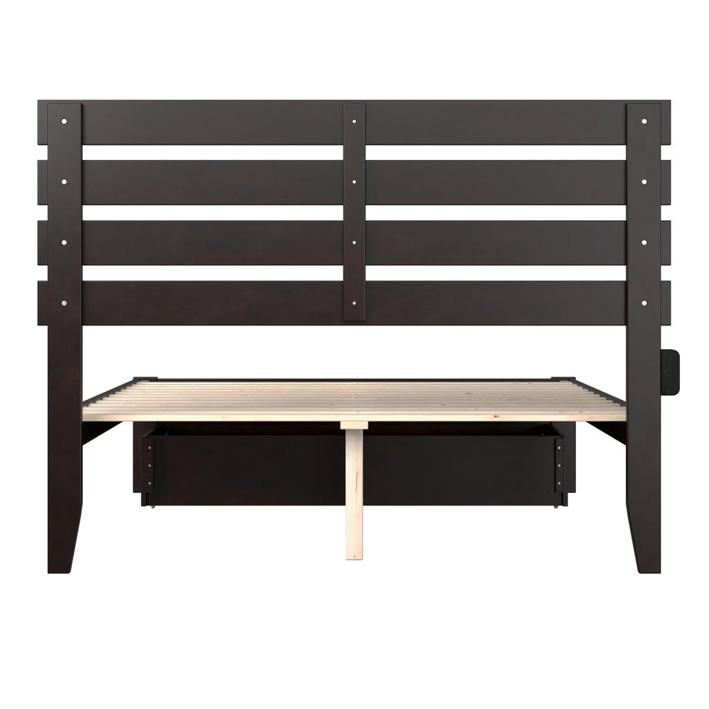 Espresso Wood Full Bed with Foot Drawer O762