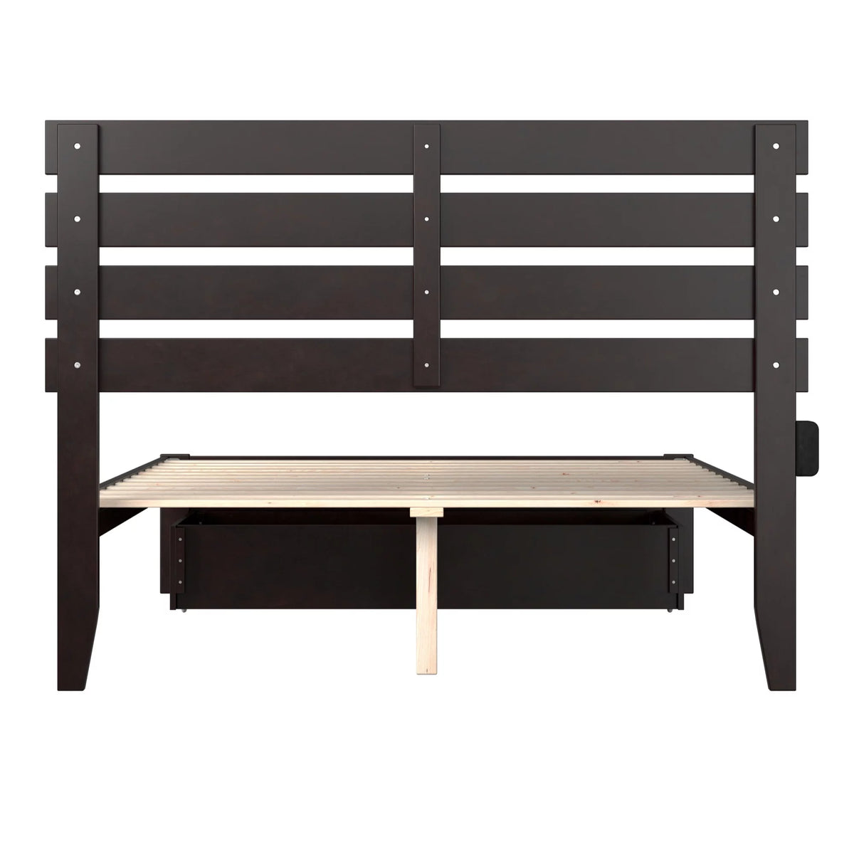 Espresso Wood Full Bed with Foot Drawer O762