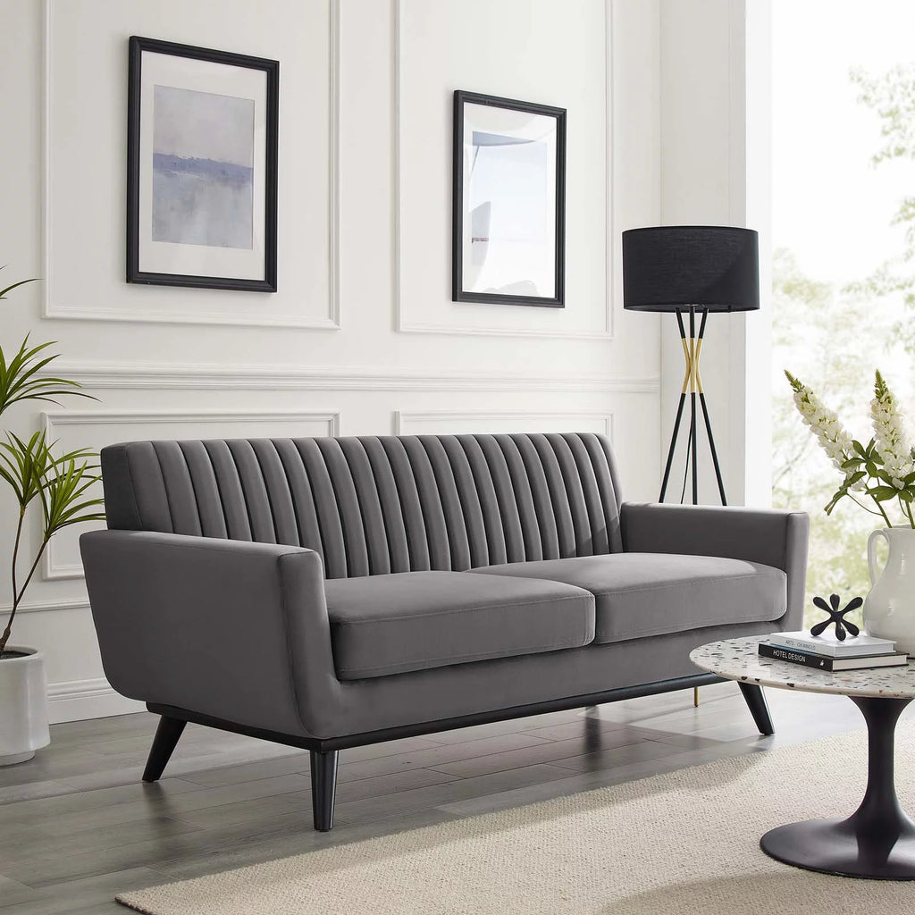 Gray Channel Tufted Performance Velvet Loveseat I829809