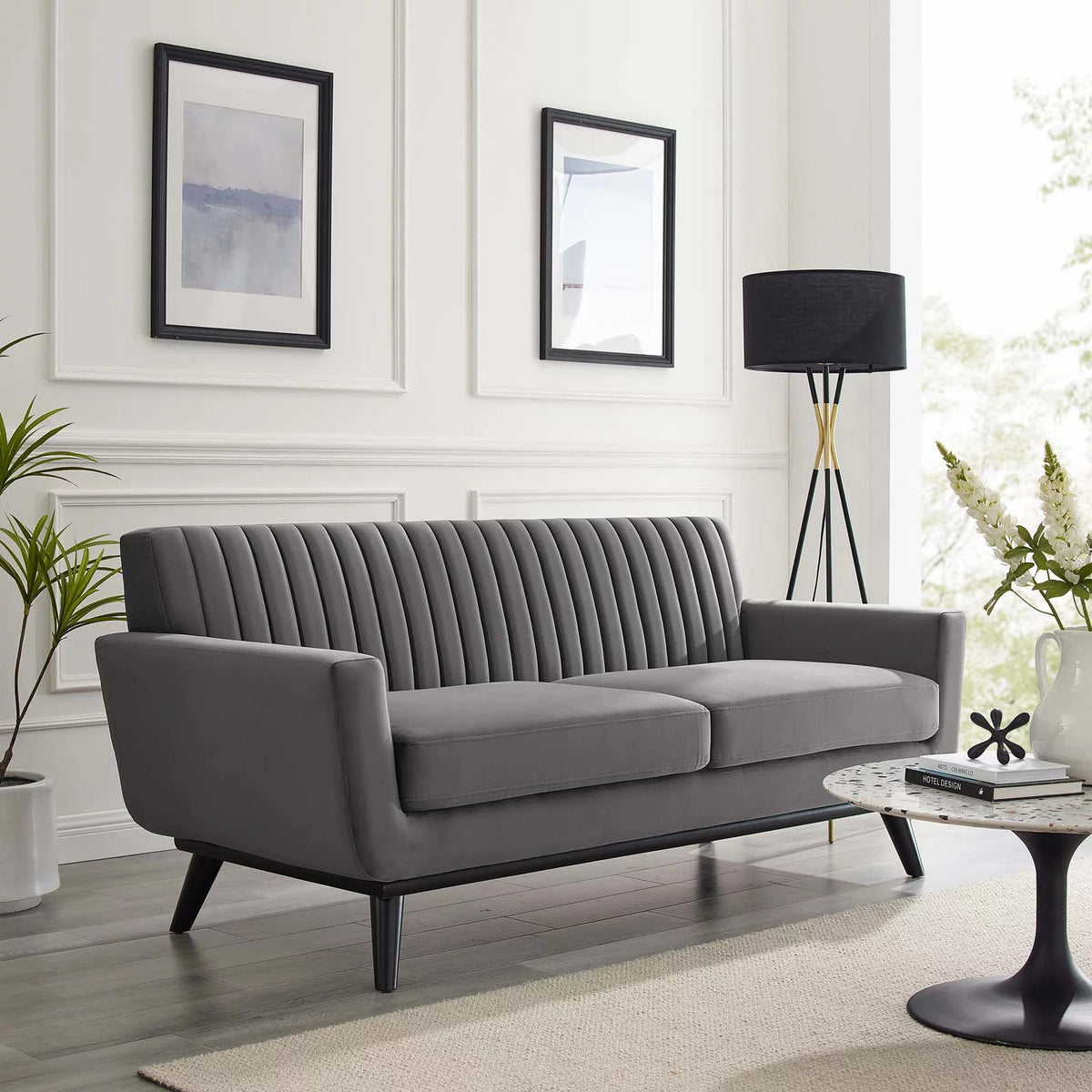 Gray Channel Tufted Performance Velvet Loveseat I829809