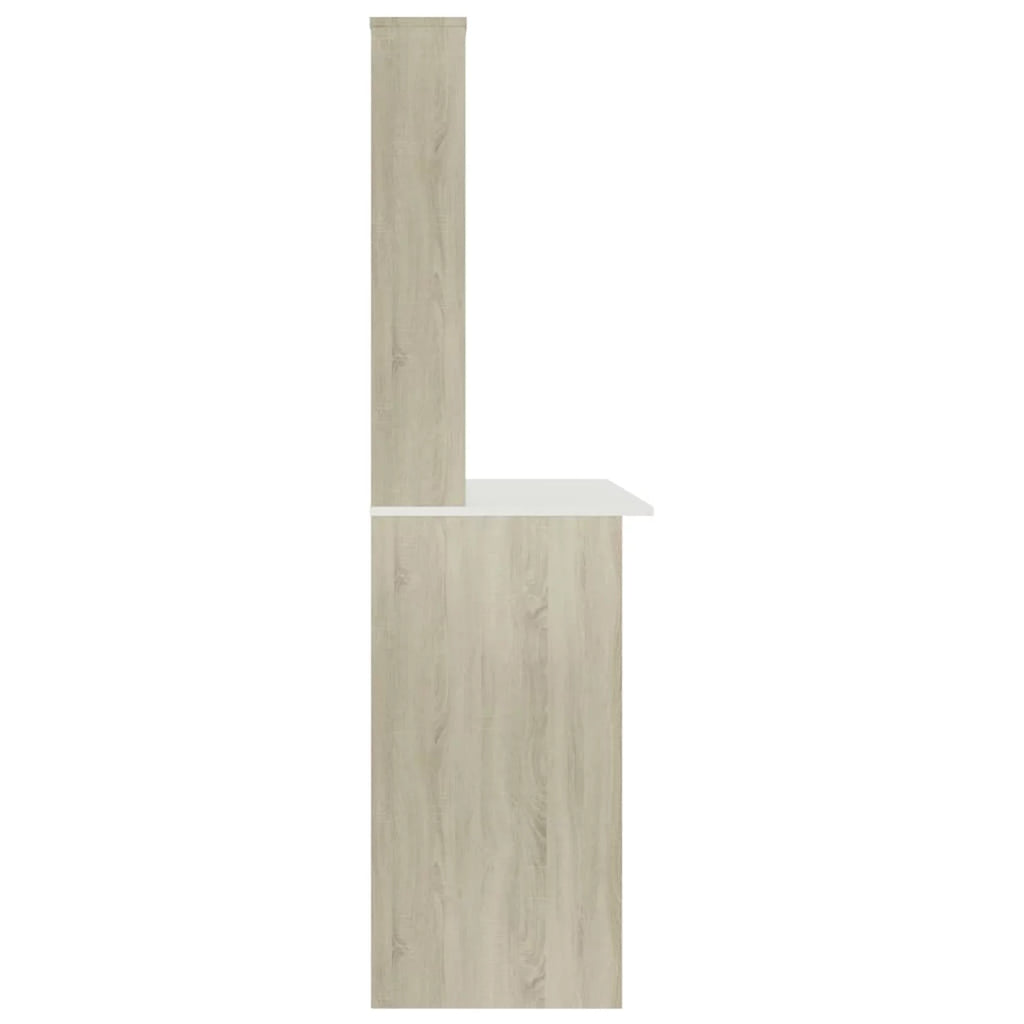 White and Sonoma Oak Engineered Wood Desk with Shelves X874579