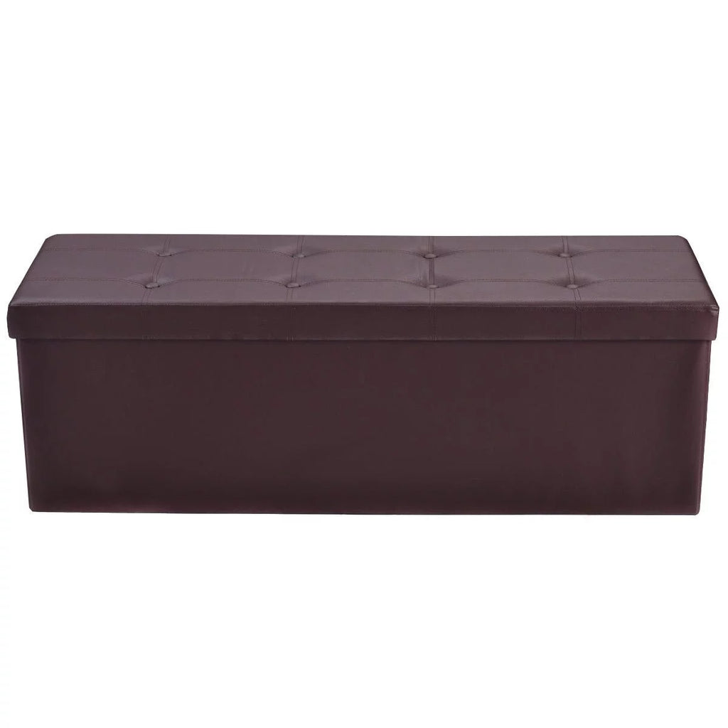 Brown Faux Leather Folding Storage Ottoman N64538