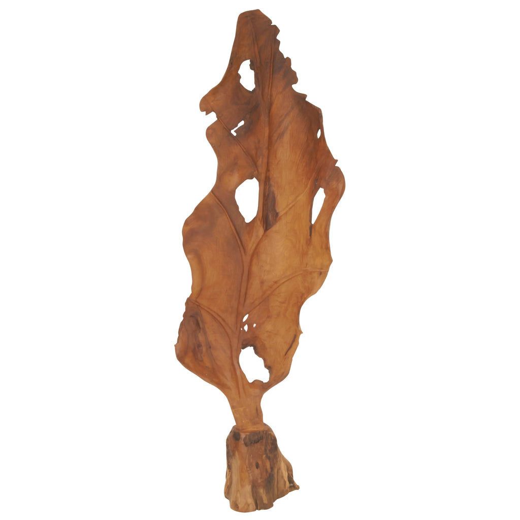 Brown Teak Wood Handmade Live Edge Leaf Sculpture P895