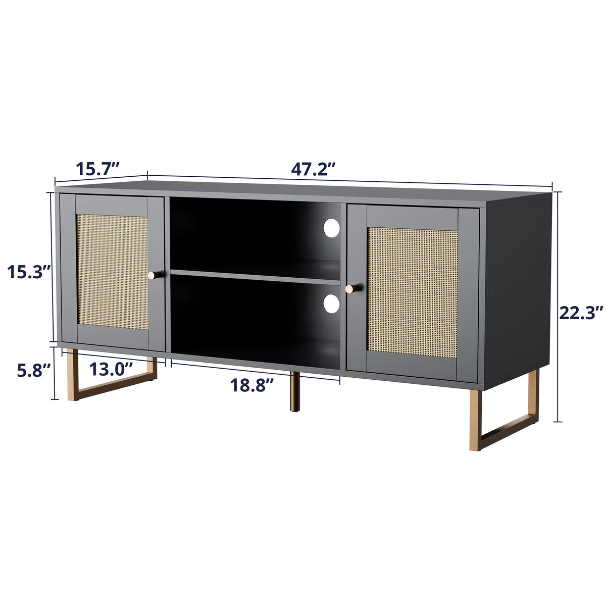 Black Rattan TV Stand with Adjustable Shelves T69594