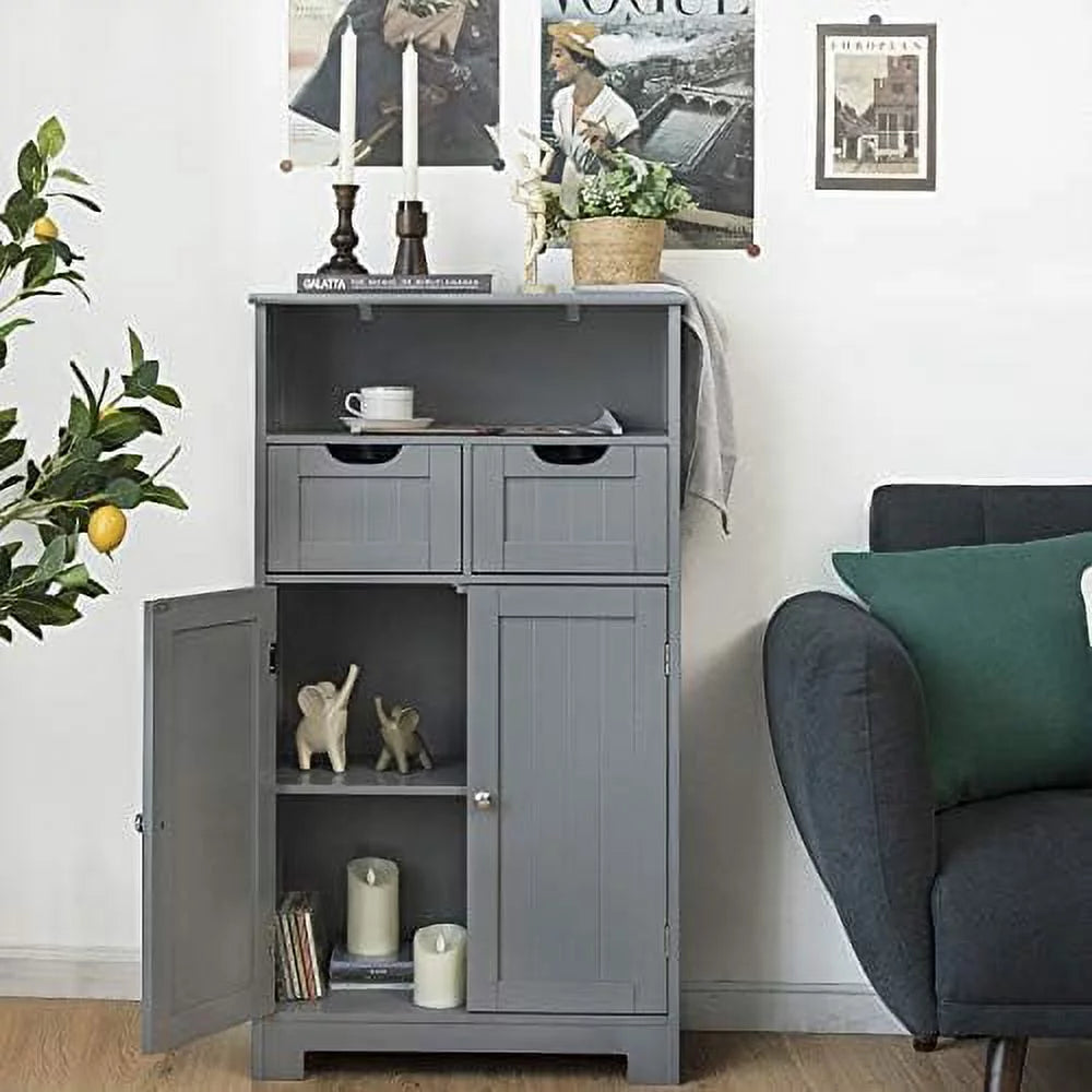Grey Bathroom Floor Cabinet with 2 Doors and 2 Drawers D557