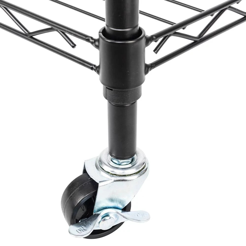 Portable Double Rod Garment Rack with Adjustable Shelves & Wheels Black I787